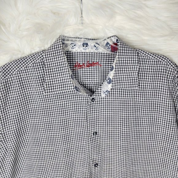 Robert Graham Men's Stars Checkered Button Up Long Sleeve Shirt Size XL Gray - Picture 3 of 11